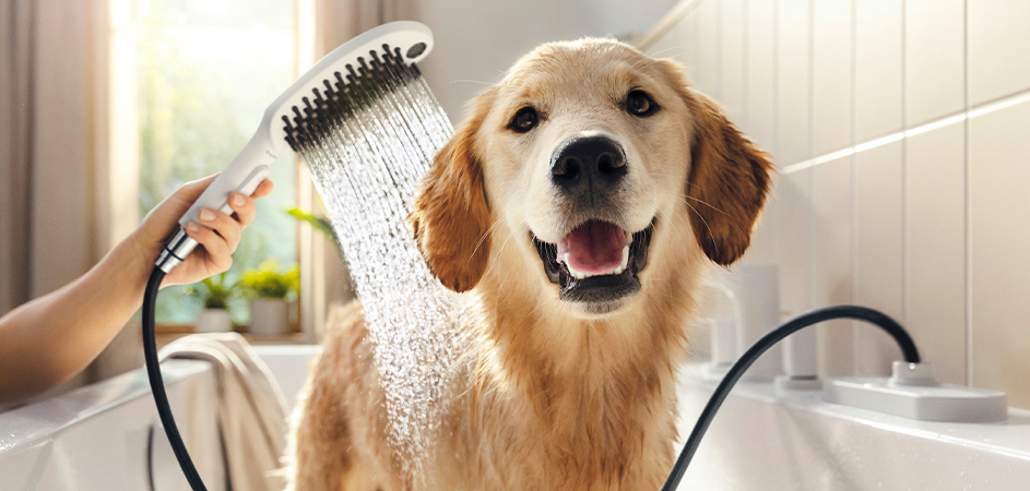 Fra vandskræk til vandhund: hansgrohe DogShower revolutionerer hundens bad